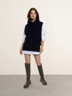 Just Cashmere - Cape Col Roulé Sans Manches 4 Fils Lou - Navy - 100% Cachemire 4 Fils - Point Cardigan - Femme