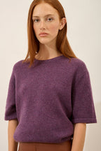 T-Shirt Col Rond 4 Fils - Carla - Violet Chiné