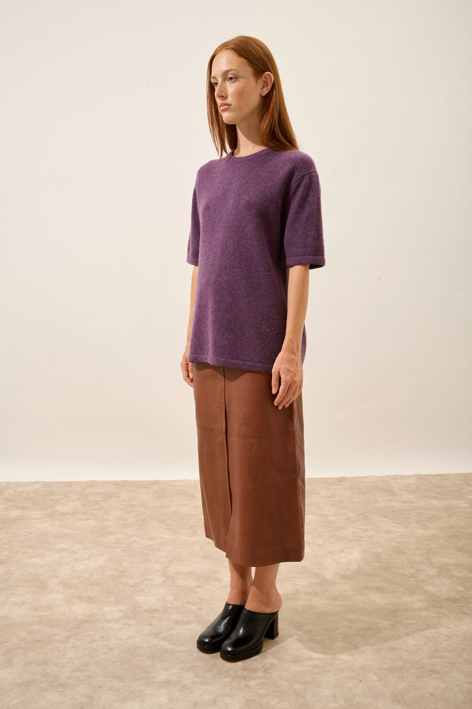 T-Shirt Col Rond 4 Fils - Carla - Violet Chiné