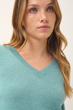 Pull Col V  - Nora - Vert Chiné