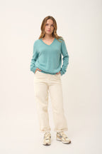 Pull Col V  - Nora - Vert Chiné