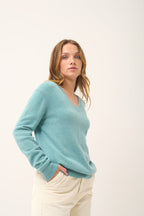 Pull Col V  - Nora - Vert Chiné