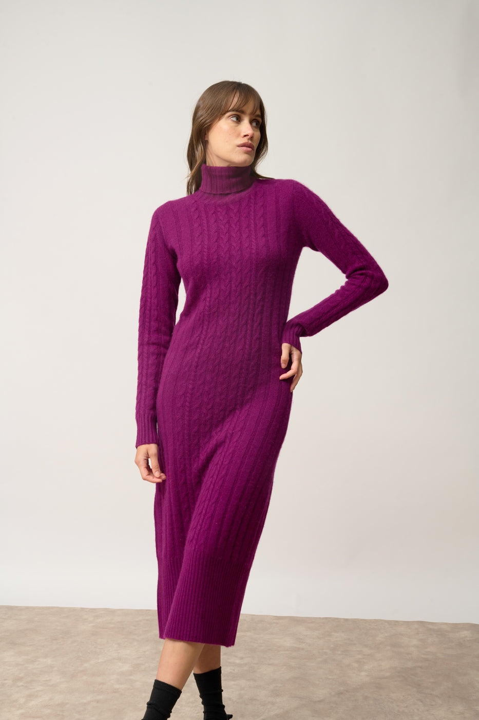 Robe Col Roulé 4 Fils - Dolkar - Prune