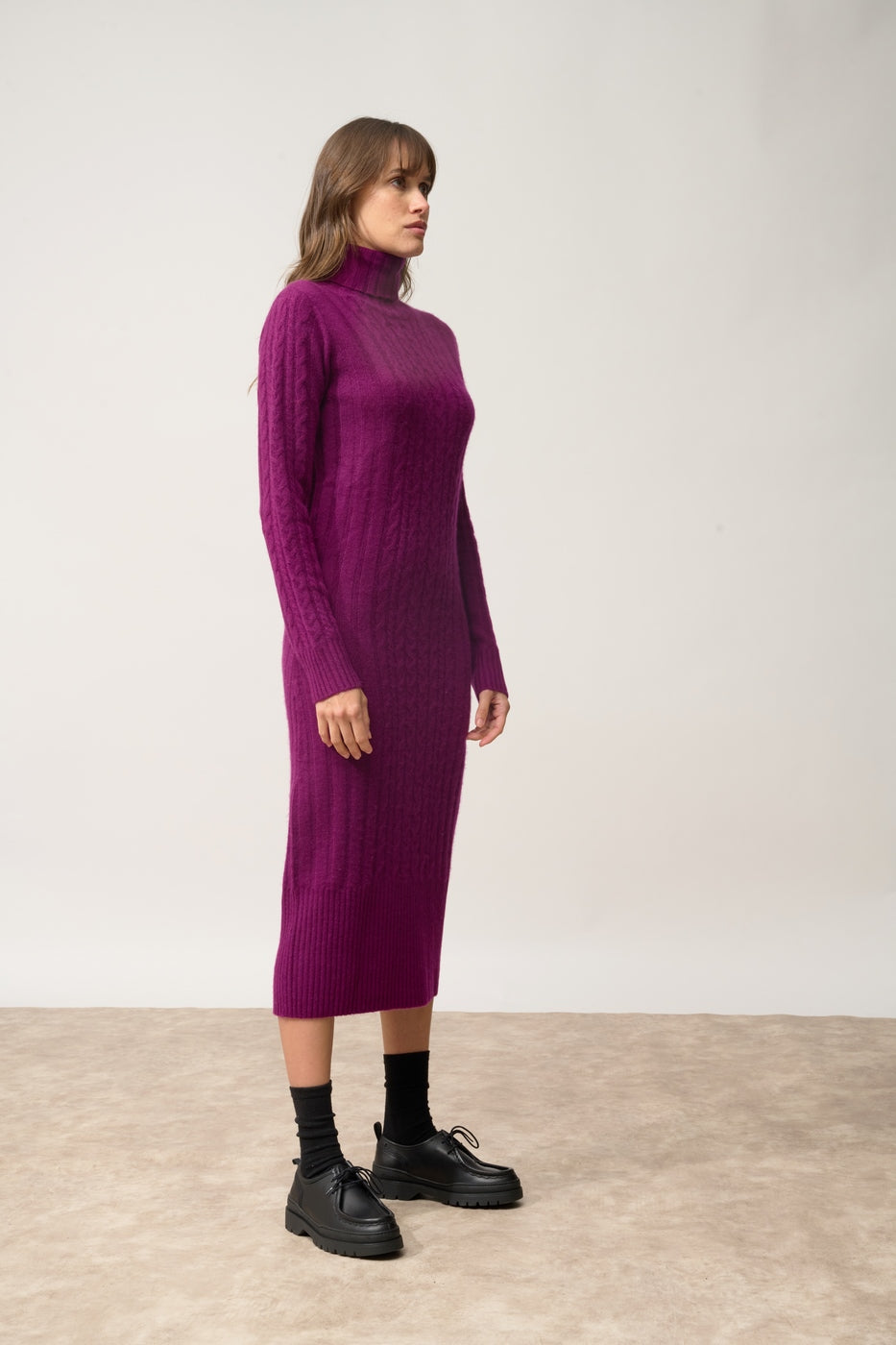 Robe Col Roulé 4 Fils - Dolkar - Prune