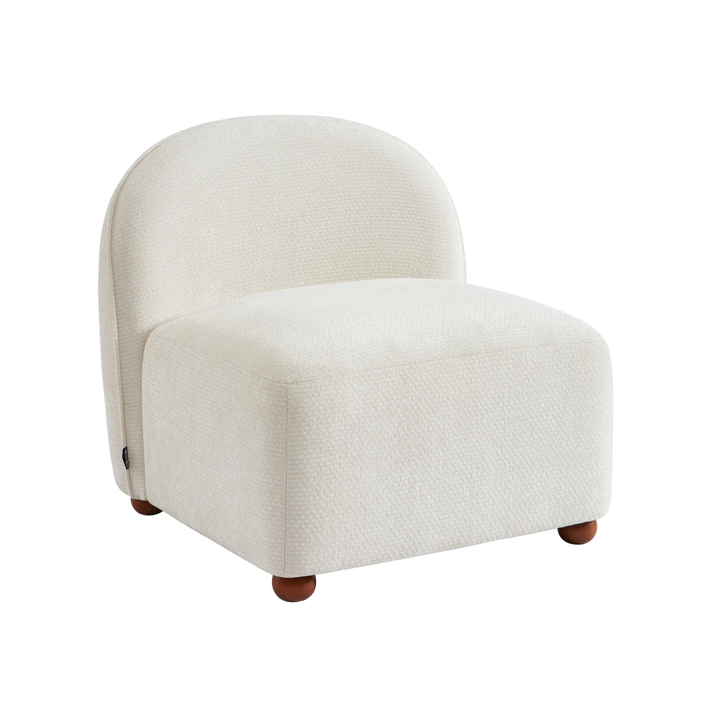 Judy - Fauteuils - Tissu Chenille - Écru Pieds Boules Teintés Noyer