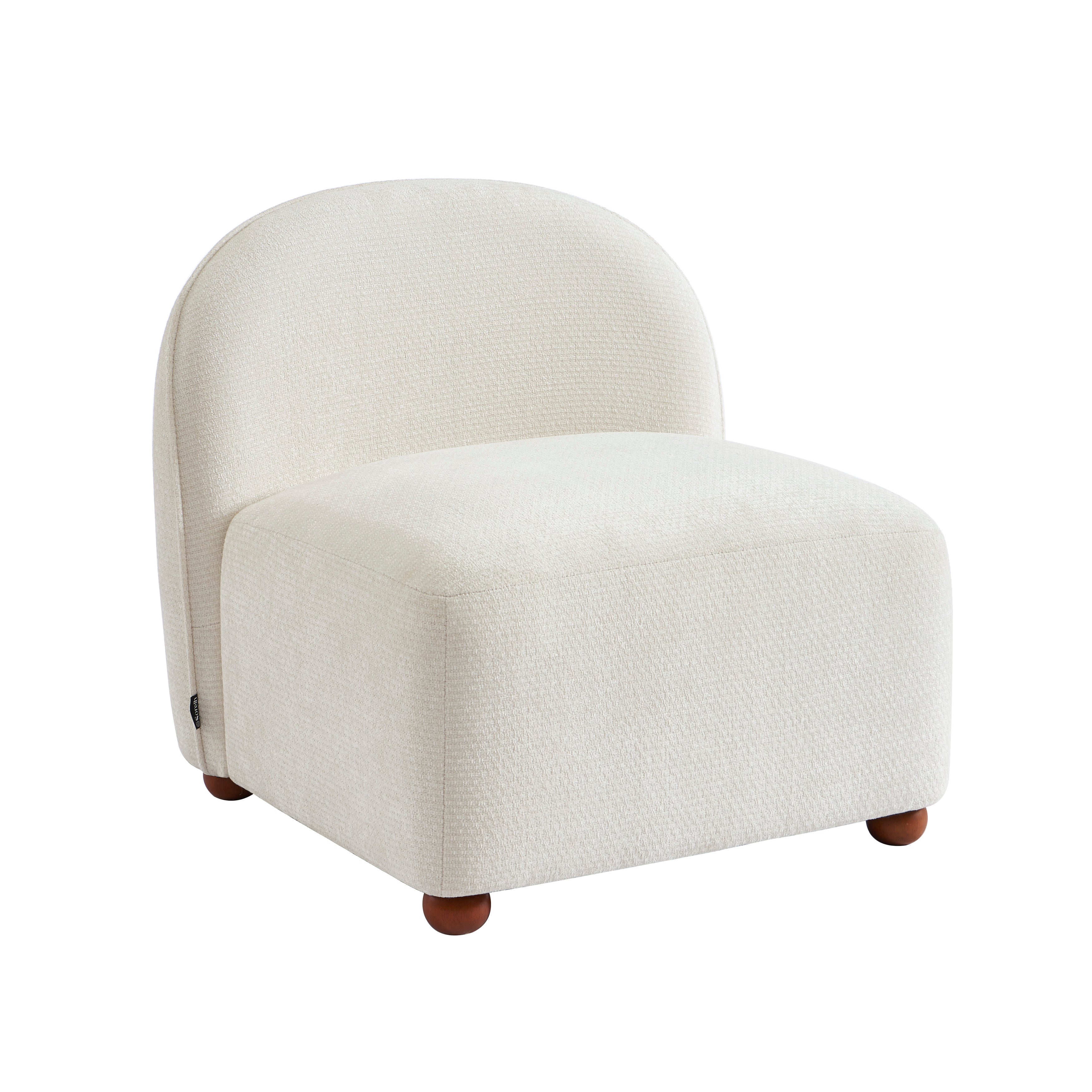 Judy - Fauteuils - Tissu Chenille - Écru Pieds Boules Teintés Noyer