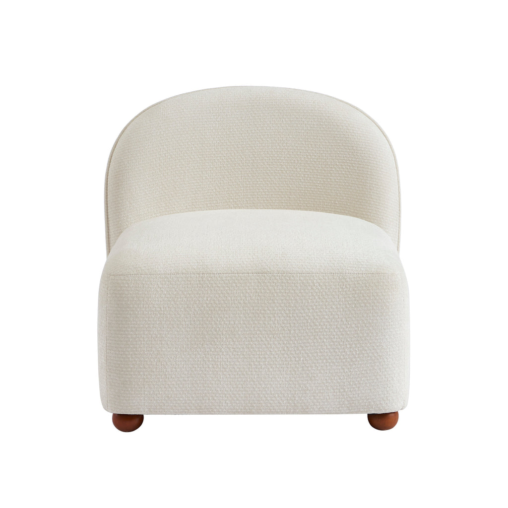 Judy - Fauteuils - Tissu Chenille - Écru Pieds Boules Teintés Noyer