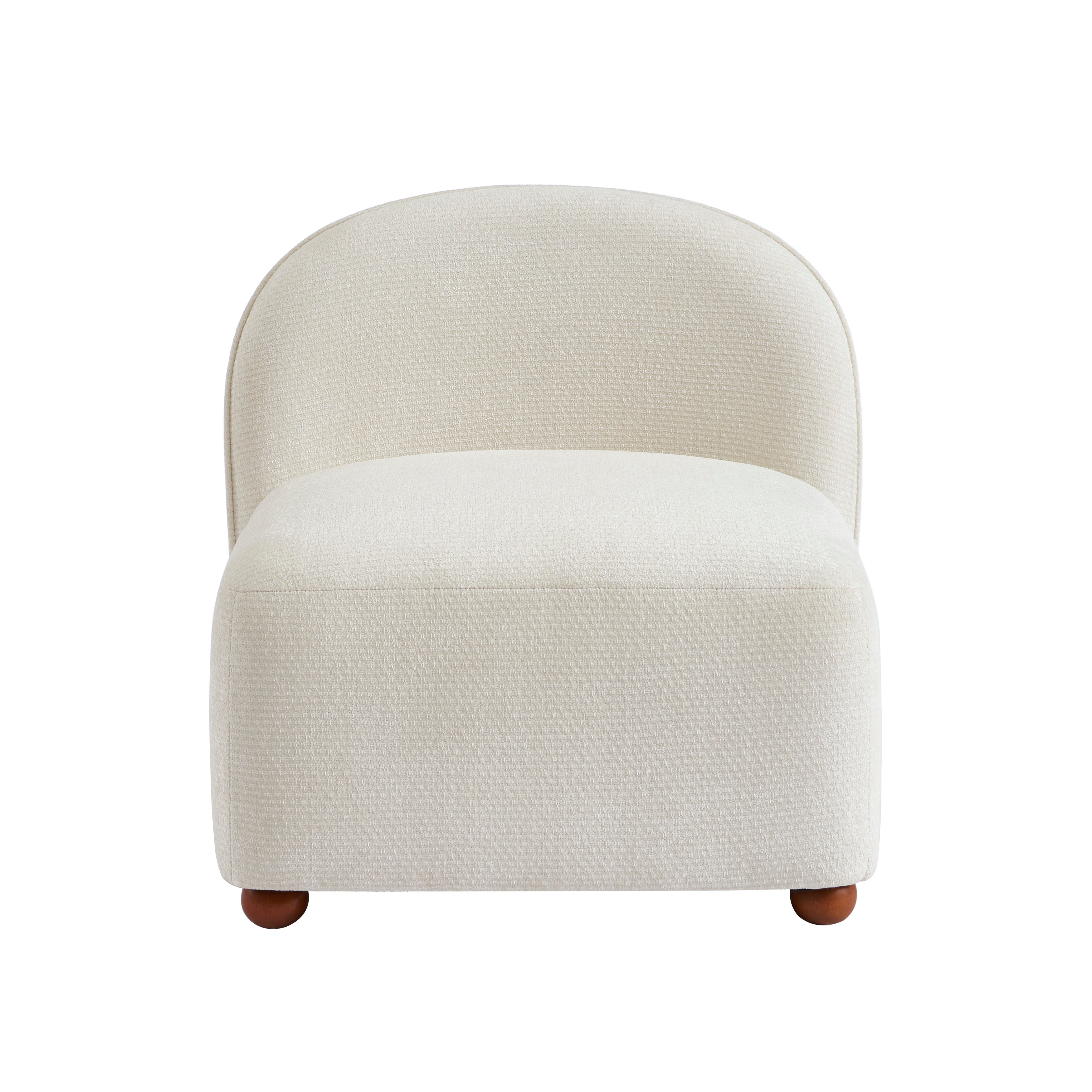 Judy - Fauteuils - Tissu Chenille - Écru Pieds Boules Teintés Noyer