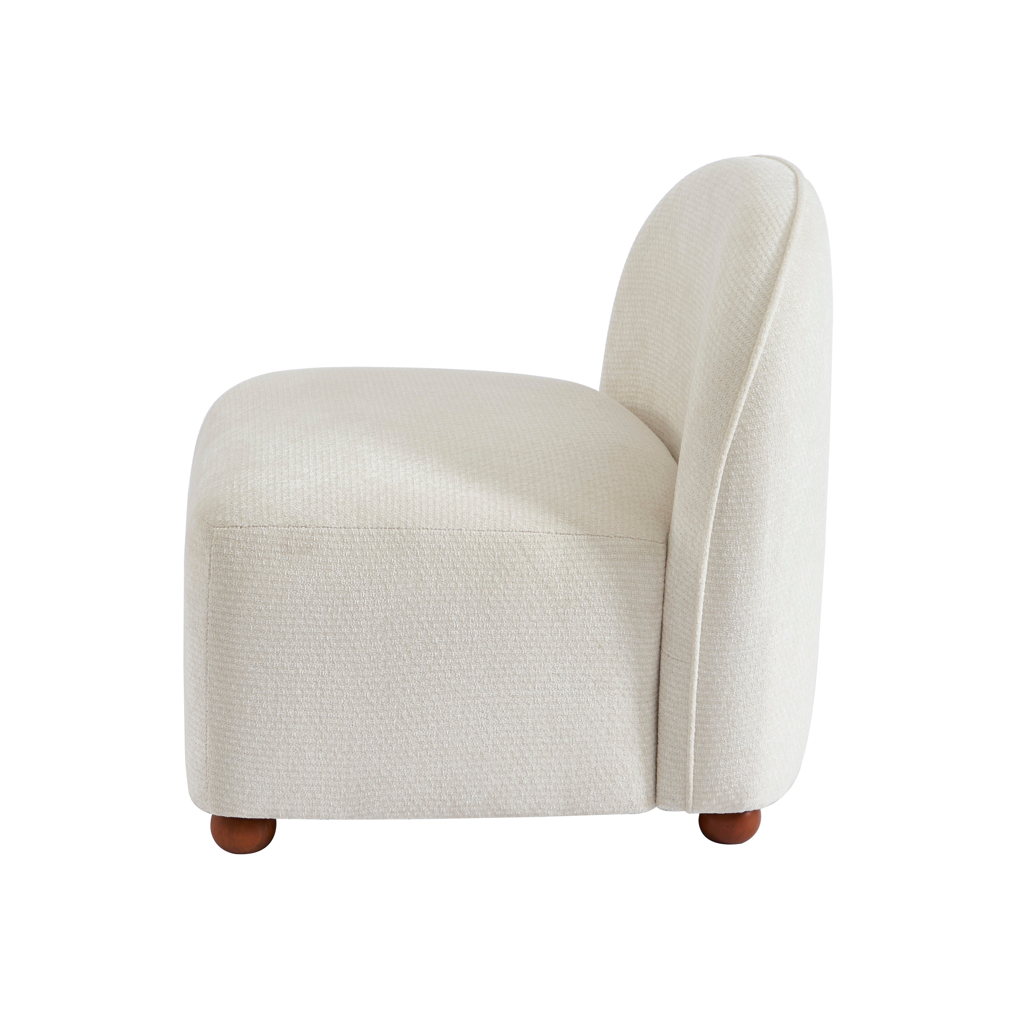 Judy - Fauteuils - Tissu Chenille - Écru Pieds Boules Teintés Noyer