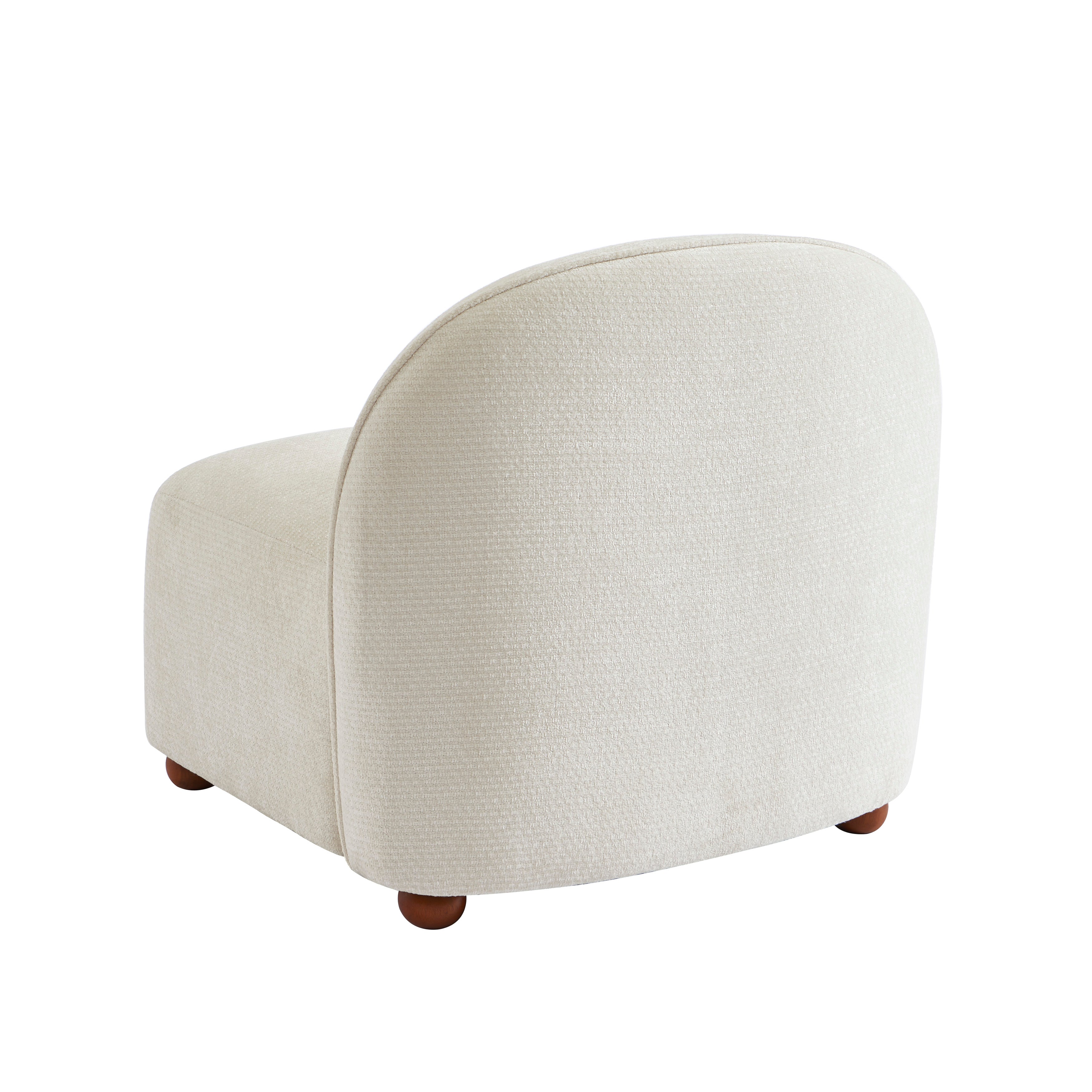 Judy - Fauteuils - Tissu Chenille - Écru Pieds Boules Teintés Noyer