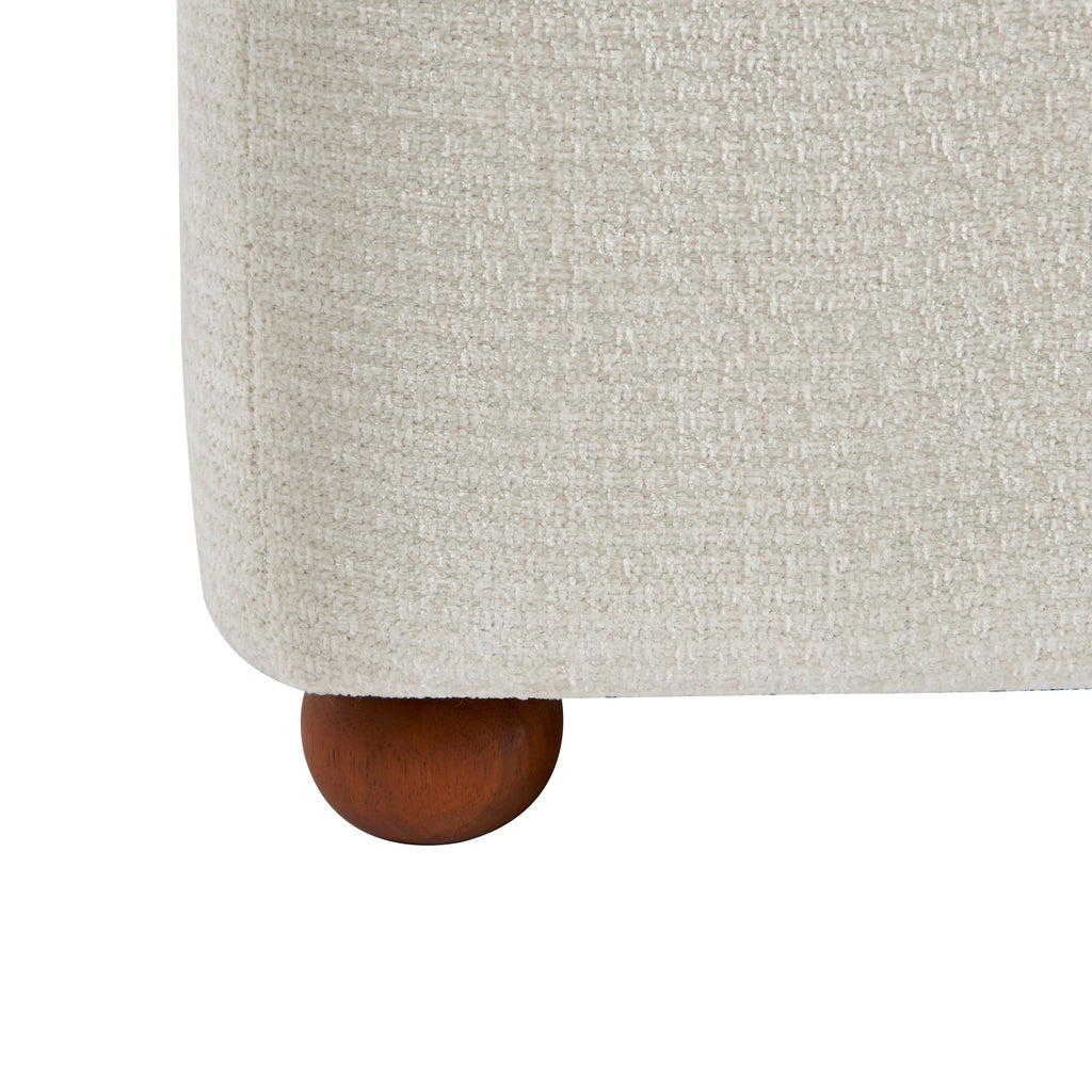Judy - Fauteuils - Tissu Chenille - Écru Pieds Boules Teintés Noyer