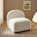 Judy - Fauteuils - Tissu Chenille - Écru Pieds Boules Teintés Noyer