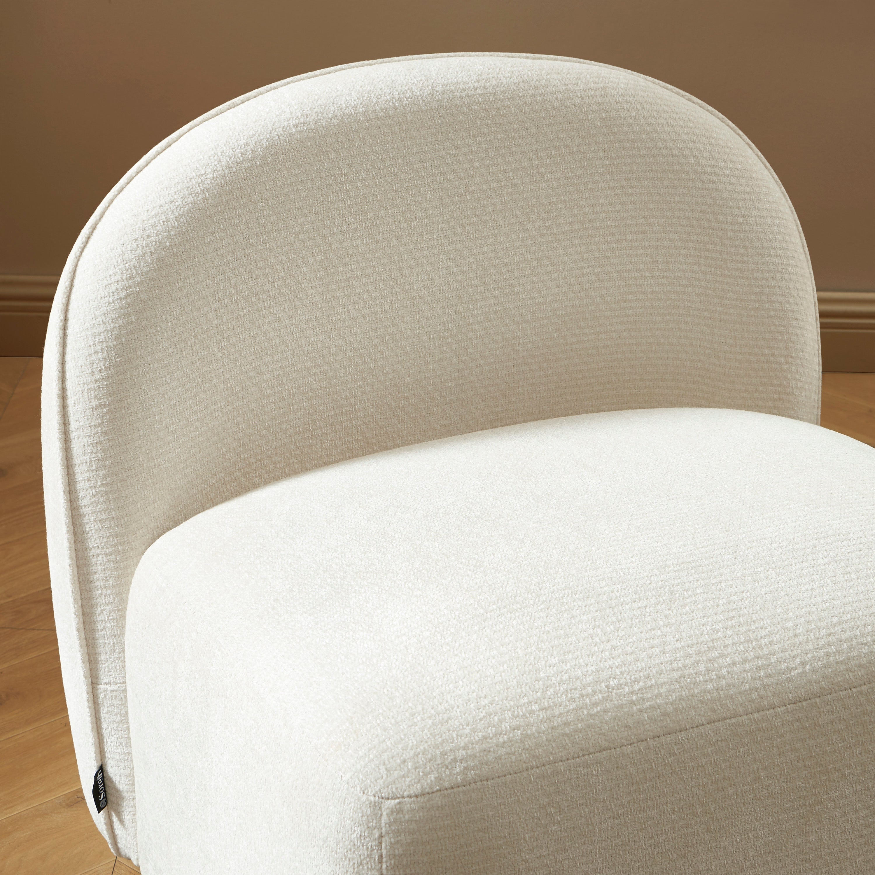 Judy - Fauteuils - Tissu Chenille - Écru Pieds Boules Teintés Noyer