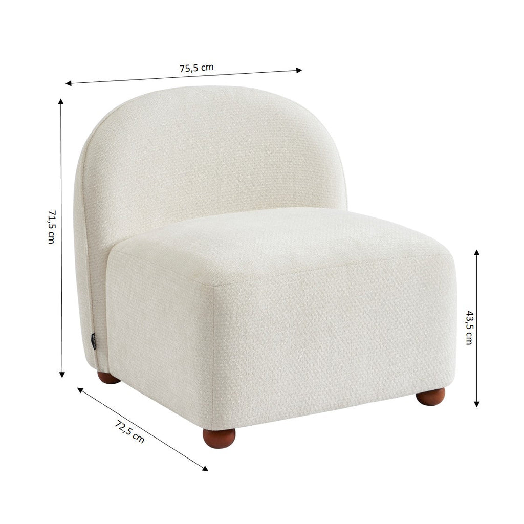 Judy - Fauteuils - Tissu Chenille - Écru Pieds Boules Teintés Noyer