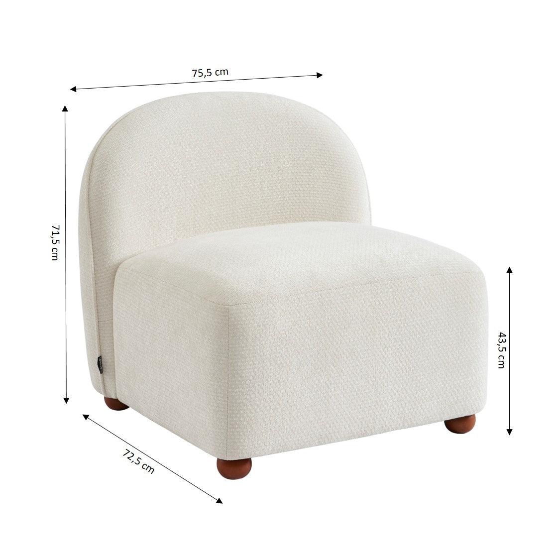 Judy - Fauteuils - Tissu Chenille - Écru Pieds Boules Teintés Noyer