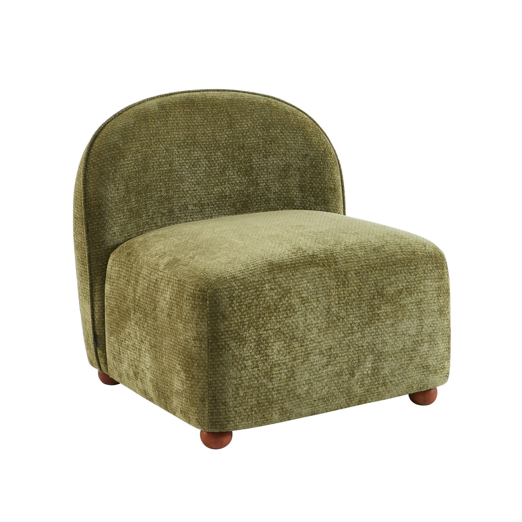 Judy - Fauteuils - Tissu Chenille - Vert Pieds Boules Teintés Noyer