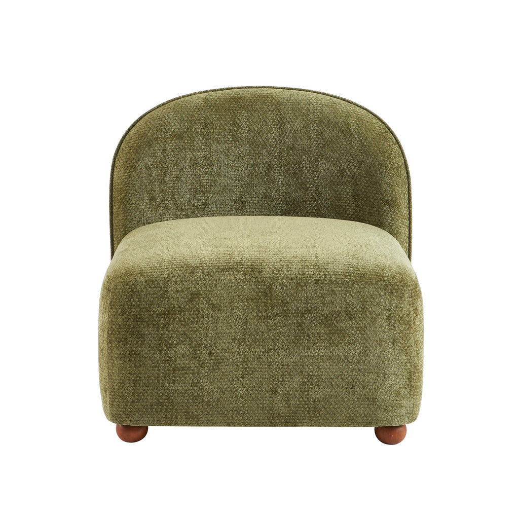 Judy - Fauteuils - Tissu Chenille - Vert Pieds Boules Teintés Noyer