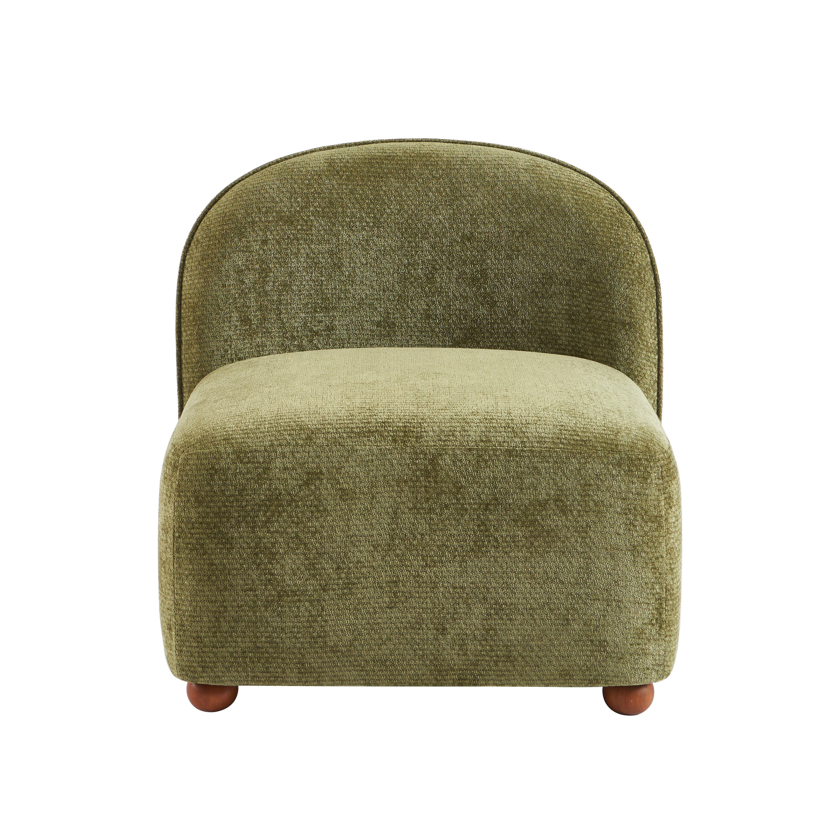 Judy - Fauteuils - Tissu Chenille - Vert Pieds Boules Teintés Noyer