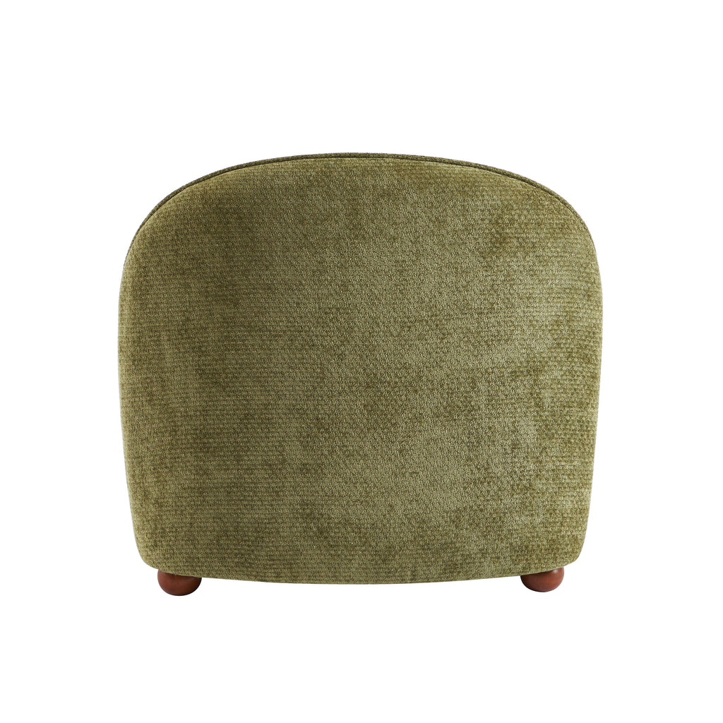 Judy - Fauteuils - Tissu Chenille - Vert Pieds Boules Teintés Noyer