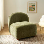 Judy - Fauteuils - Tissu Chenille - Vert Pieds Boules Teintés Noyer