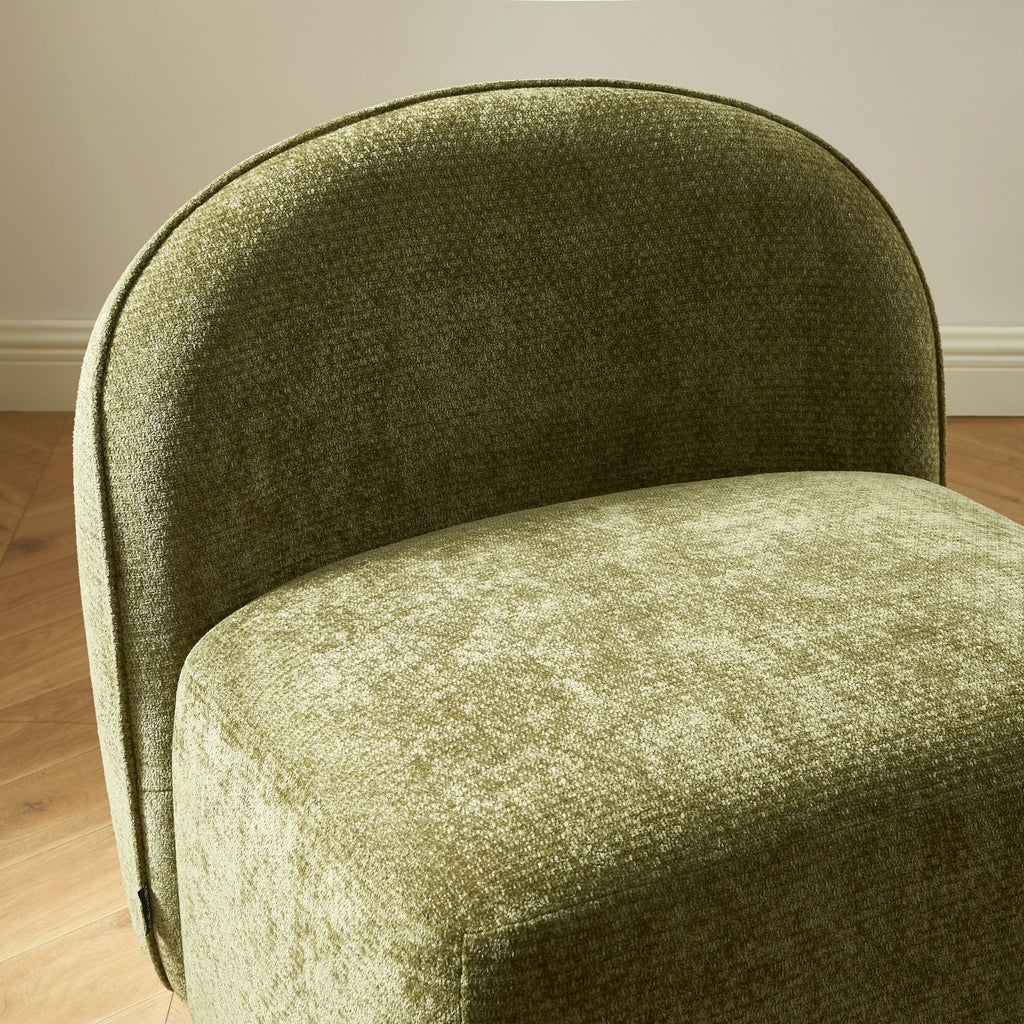 Judy - Fauteuils - Tissu Chenille - Vert Pieds Boules Teintés Noyer