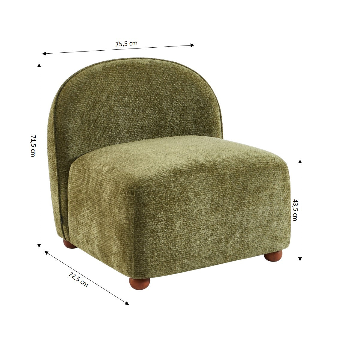 Judy - Fauteuils - Tissu Chenille - Vert Pieds Boules Teintés Noyer