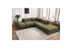 Jeanne - Canapé D'Angle Fixe Modulable - Tissu Texturé Avec 2 Chauffeuses, 1 Angle Et 2 Poufs