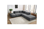 Jeanne - Canapé D'Angle Fixe Modulable - Tissu Texturé Avec 2 Chauffeuses, 1 Angle Et 2 Poufs