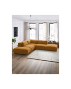 Jeanne - Canapé D'Angle Fixe Modulable - Tissu Texturé Avec 2 Chauffeuses, 1 Angle Et 2 Poufs