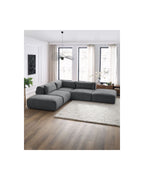 Jeanne - Canapé D'Angle Fixe Modulable - Tissu Texturé Avec 2 Chauffeuses, 1 Angle Et 2 Poufs