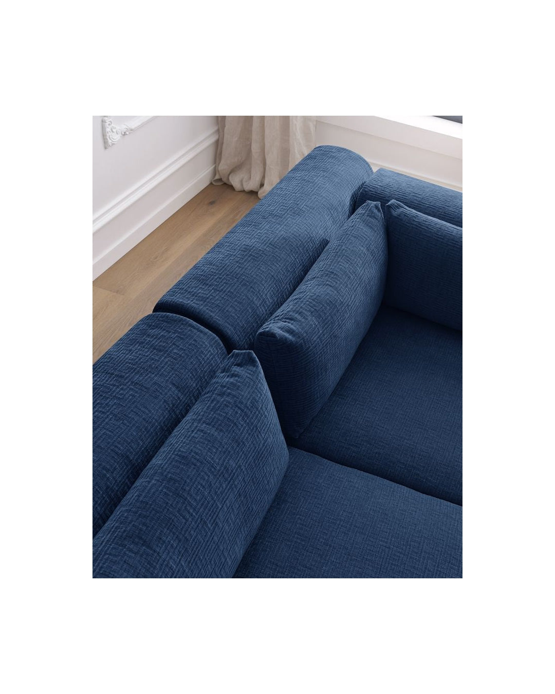 Jeanne - Canapé D'Angle Fixe Modulable - Tissu Texturé Avec 2 Chauffeuses, 1 Angle Et 2 Poufs