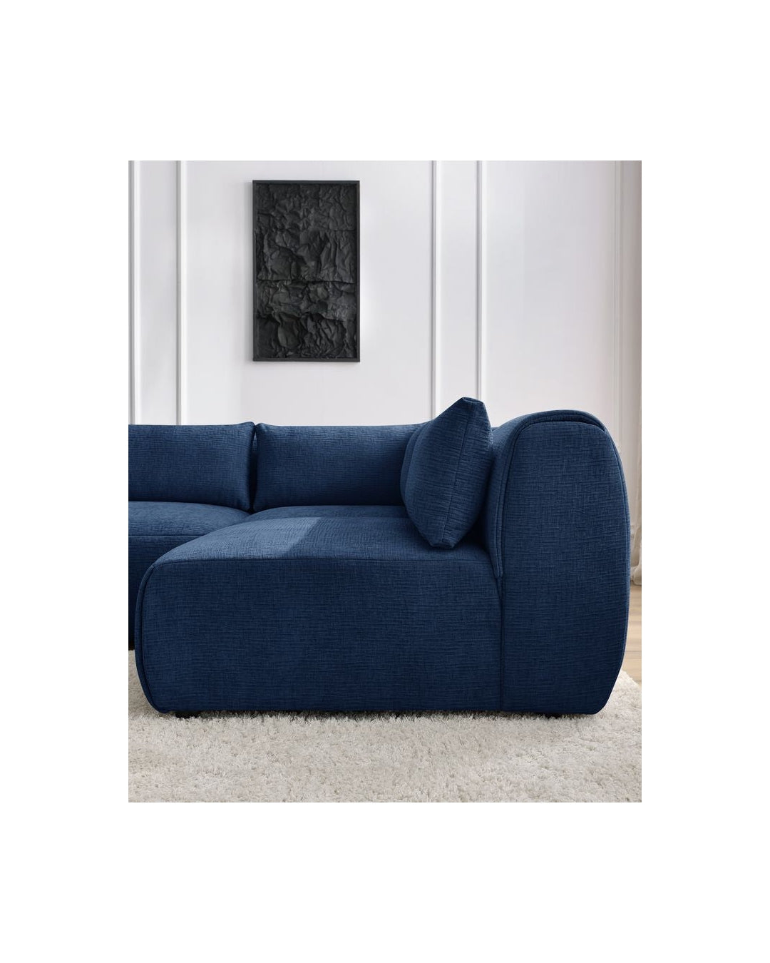 Jeanne - Canapé D'Angle Fixe Modulable - Tissu Texturé Avec 2 Chauffeuses, 1 Angle Et 2 Poufs