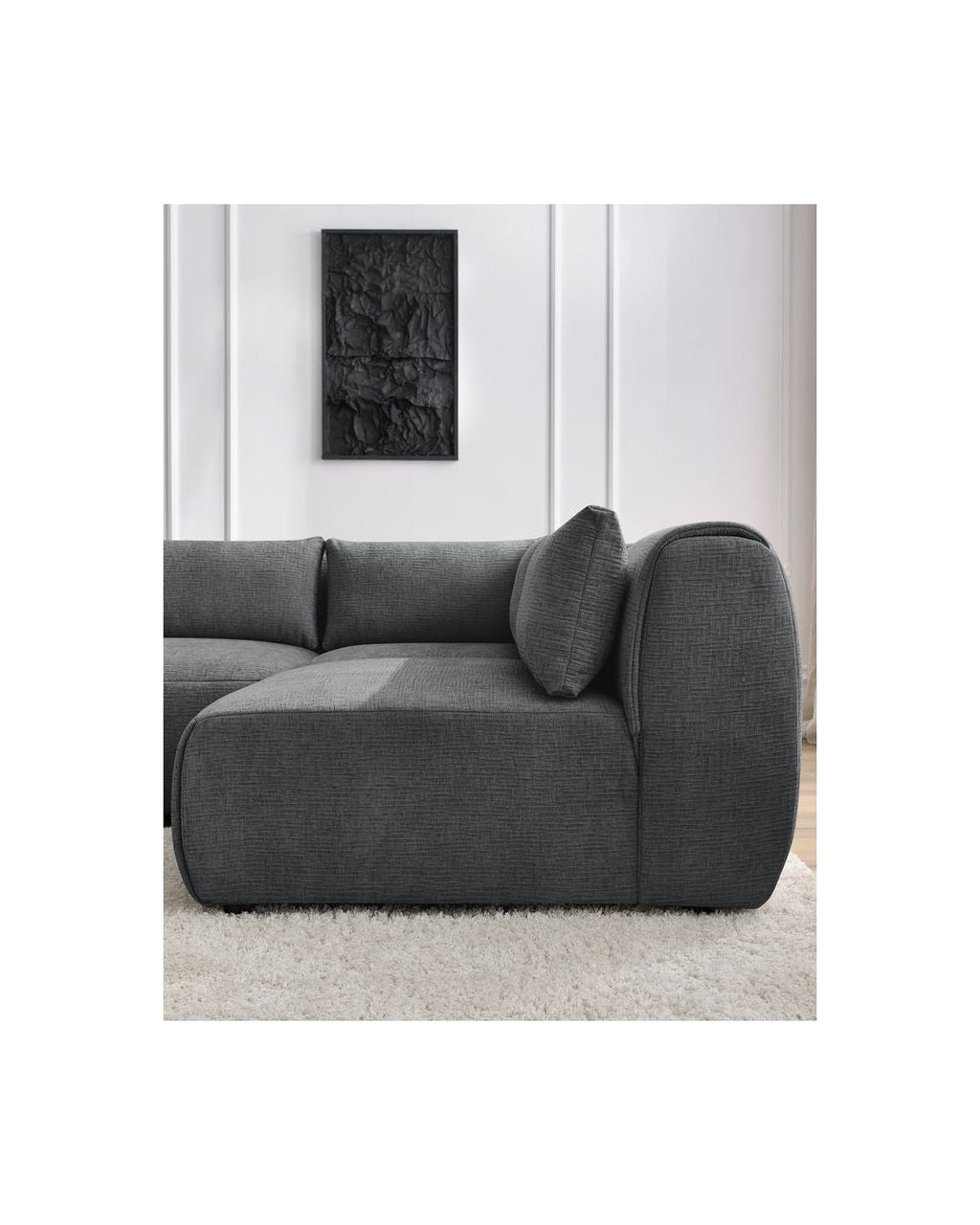 Jeanne - Canapé D'Angle Fixe Modulable - Tissu Texturé Avec 2 Chauffeuses, 1 Angle Et 2 Poufs