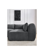 Jeanne - Canapé D'Angle Fixe Modulable - Tissu Texturé Avec 2 Chauffeuses, 1 Angle Et 2 Poufs