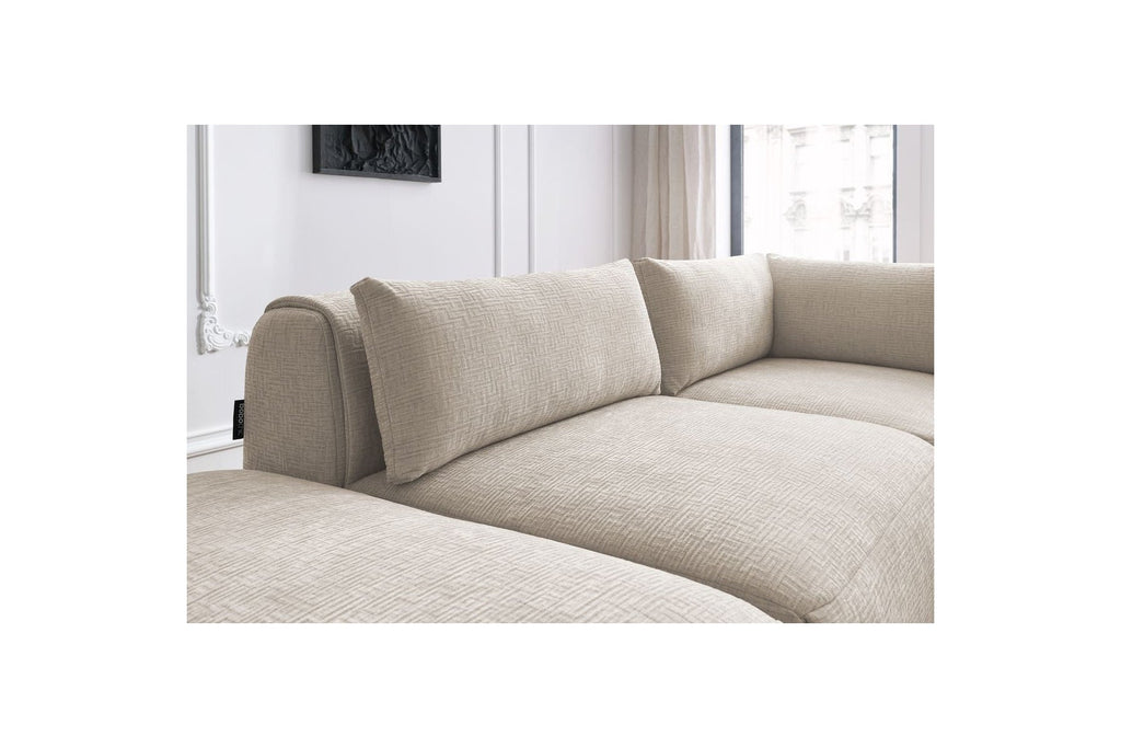Jeanne - Canapé D'Angle Fixe Modulable - Tissu Texturé Avec 2 Chauffeuses, 1 Angle Et 2 Poufs
