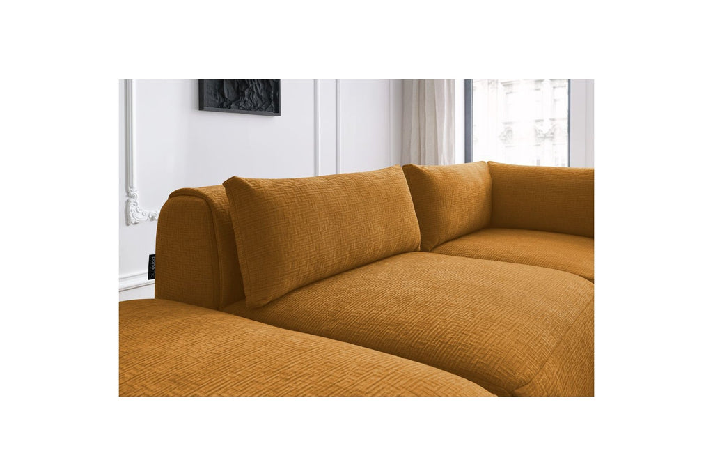 Jeanne - Canapé D'Angle Fixe Modulable - Tissu Texturé Avec 2 Chauffeuses, 1 Angle Et 2 Poufs
