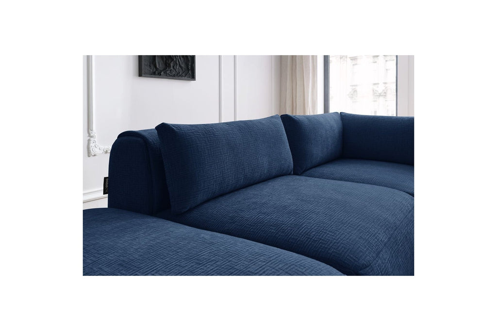 Jeanne - Canapé D'Angle Fixe Modulable - Tissu Texturé Avec 2 Chauffeuses, 1 Angle Et 2 Poufs