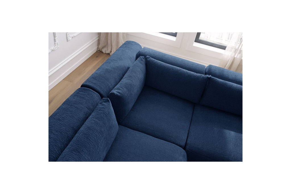 Jeanne - Canapé D'Angle Fixe Modulable - Tissu Texturé Avec 2 Chauffeuses, 1 Angle Et 2 Poufs