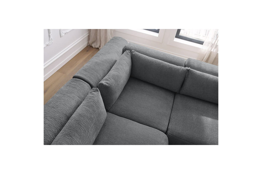 Jeanne - Canapé D'Angle Fixe Modulable - Tissu Texturé Avec 2 Chauffeuses, 1 Angle Et 2 Poufs