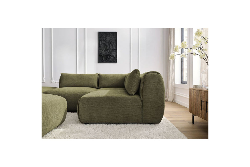 Jeanne - Canapé D'Angle Fixe Modulable - Tissu Texturé Avec 2 Chauffeuses, 1 Angle Et 2 Poufs