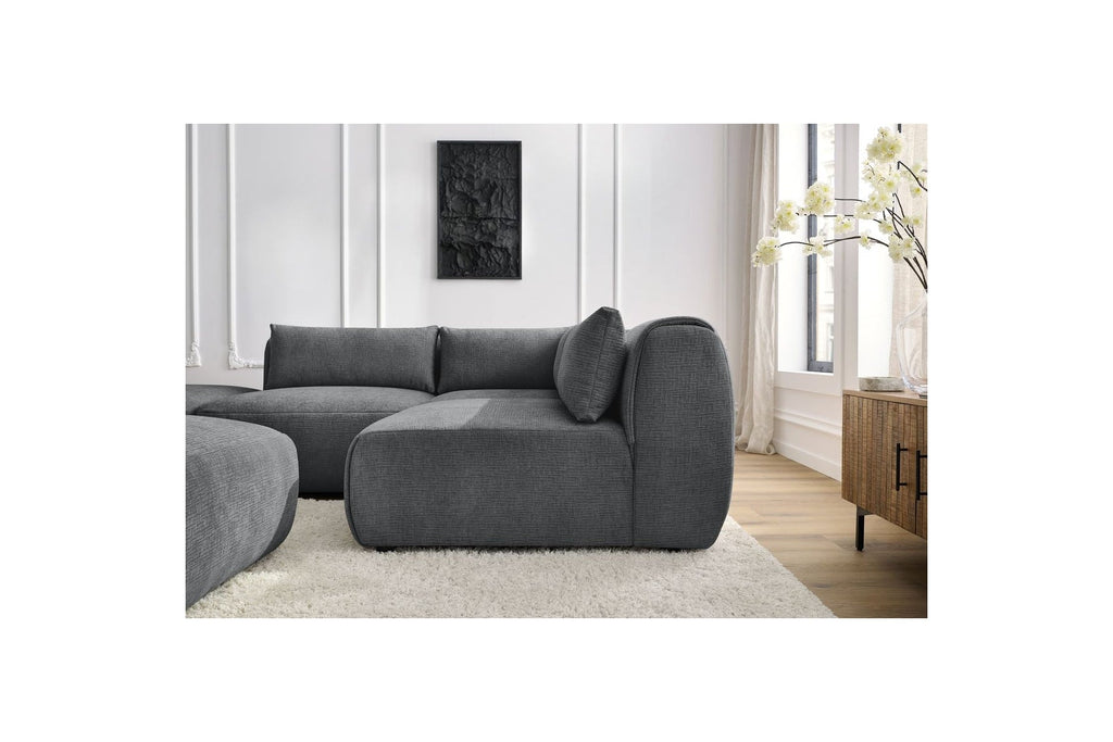 Jeanne - Canapé D'Angle Fixe Modulable - Tissu Texturé Avec 2 Chauffeuses, 1 Angle Et 2 Poufs