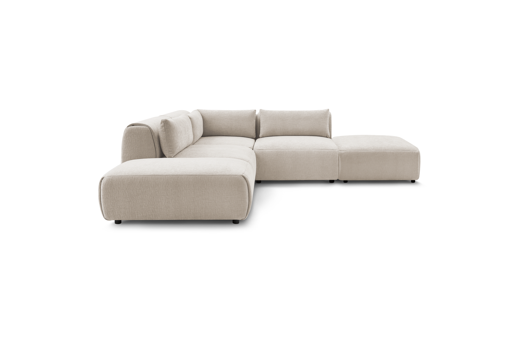 Jeanne - Canapé D'Angle Fixe Modulable - Tissu Texturé Avec 2 Chauffeuses, 1 Angle Et 2 Poufs
