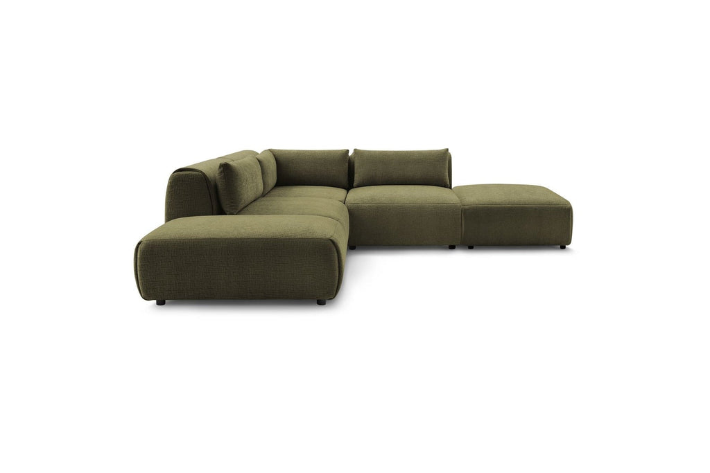 Jeanne - Canapé D'Angle Fixe Modulable - Tissu Texturé Avec 2 Chauffeuses, 1 Angle Et 2 Poufs