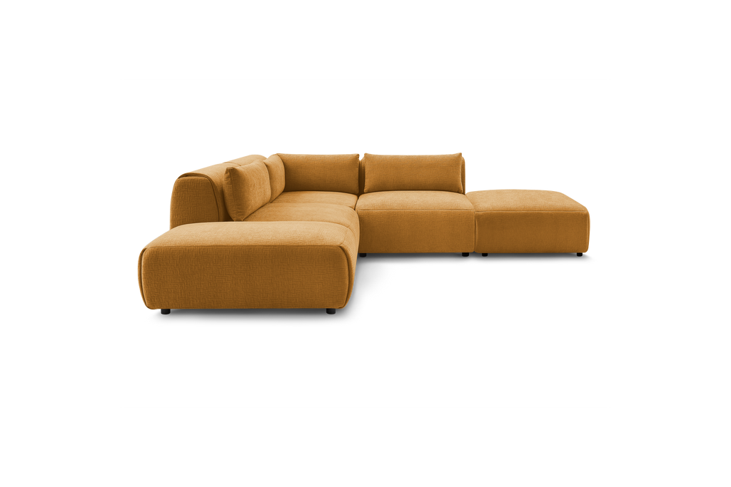 Jeanne - Canapé D'Angle Fixe Modulable - Tissu Texturé Avec 2 Chauffeuses, 1 Angle Et 2 Poufs