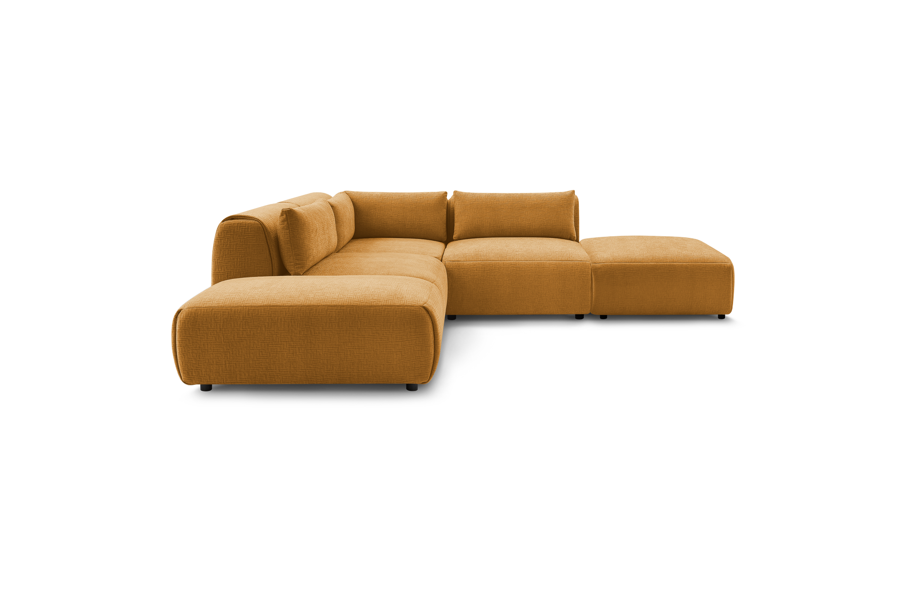 Jeanne - Canapé D'Angle Fixe Modulable - Tissu Texturé Avec 2 Chauffeuses, 1 Angle Et 2 Poufs