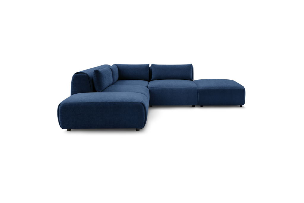 Jeanne - Canapé D'Angle Fixe Modulable - Tissu Texturé Avec 2 Chauffeuses, 1 Angle Et 2 Poufs