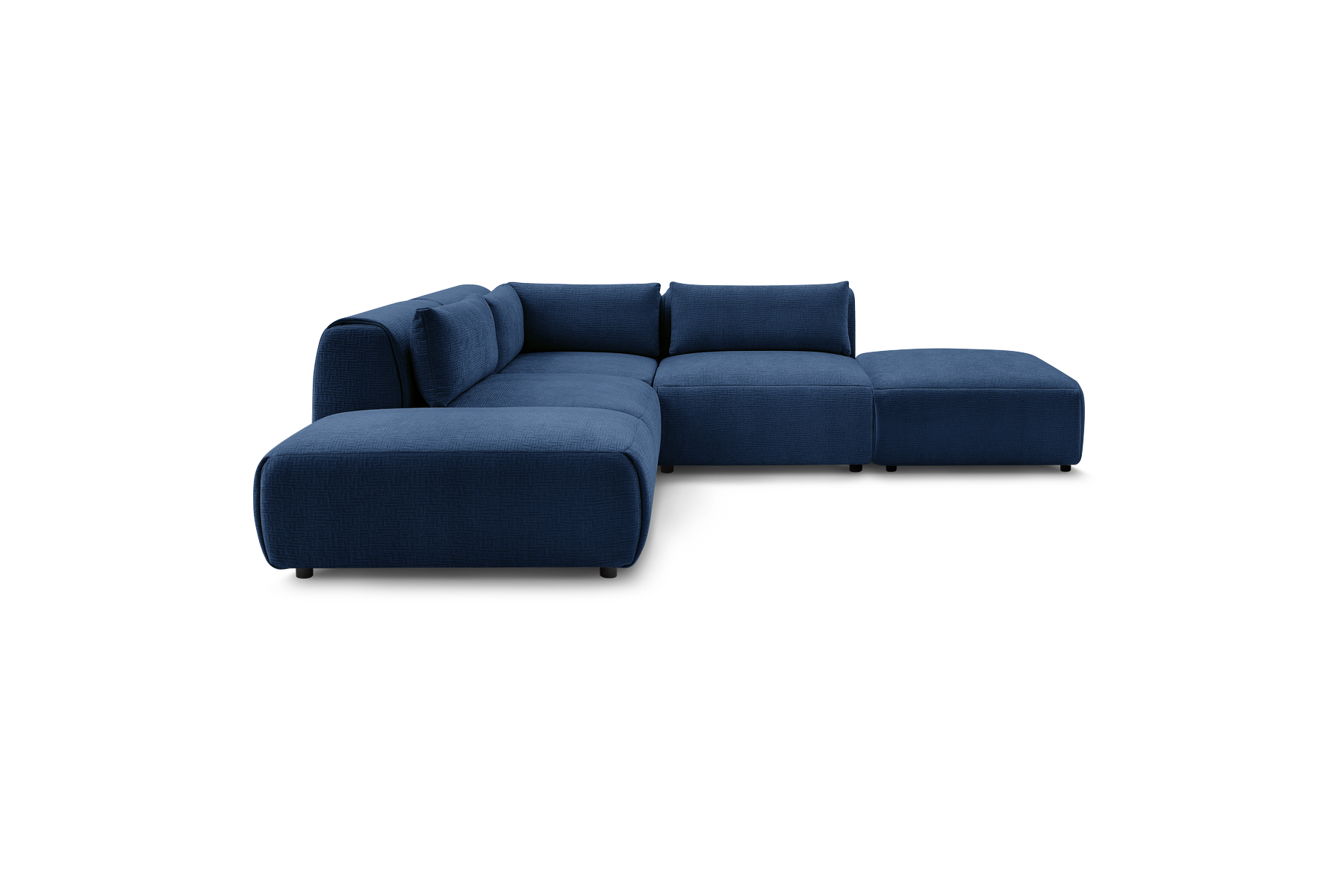 Jeanne - Canapé D'Angle Fixe Modulable - Tissu Texturé Avec 2 Chauffeuses, 1 Angle Et 2 Poufs