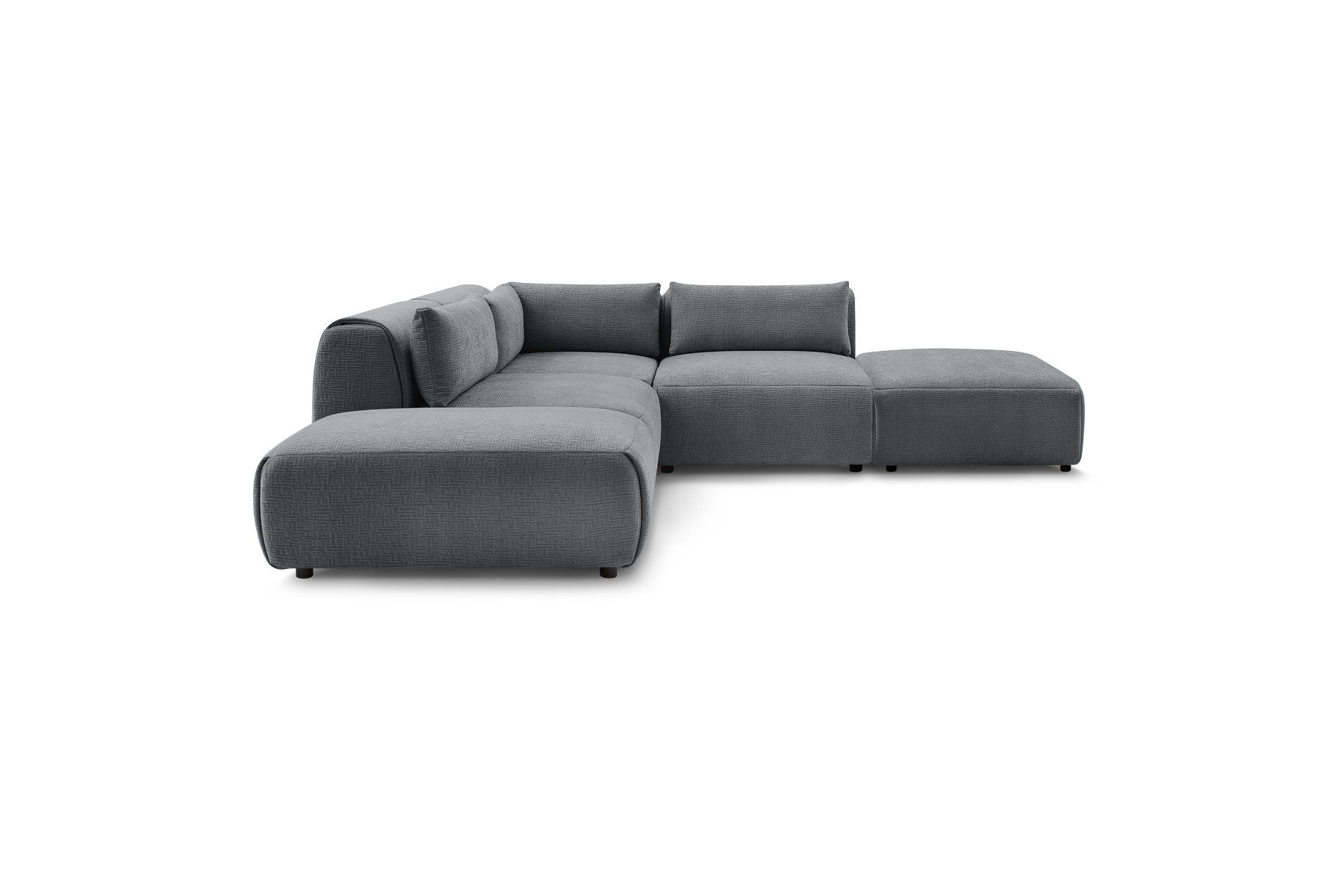 Jeanne - Canapé D'Angle Fixe Modulable - Tissu Texturé Avec 2 Chauffeuses, 1 Angle Et 2 Poufs