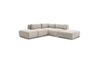 Jeanne - Canapé D'Angle Fixe Modulable - Tissu Texturé Avec 2 Chauffeuses, 1 Angle Et 2 Poufs