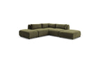 Jeanne - Canapé D'Angle Fixe Modulable - Tissu Texturé Avec 2 Chauffeuses, 1 Angle Et 2 Poufs